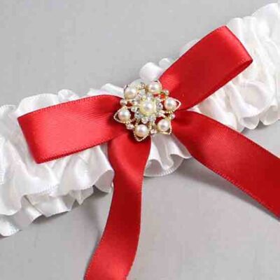 White and Red Satin Wedding Garter / White Wedding Garters / Wedding Garter / Custom Wedding Garter / Bridal Garter / Prom Garter / Linda Joyce Couture / Personalized Garter / Personalized Wedding Garter / Personalized Prom Garter