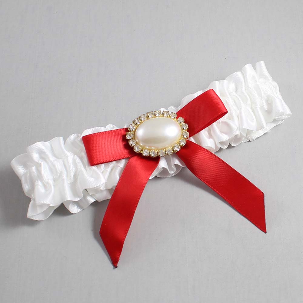 White and Red Satin Wedding Garter / White Wedding Garters / Wedding Garter / Custom Wedding Garter / Bridal Garter / Prom Garter / Linda Joyce Couture / Personalized Garter / Personalized Wedding Garter / Personalized Prom Garter