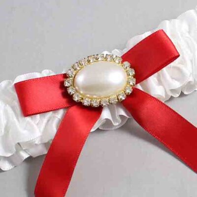 White and Red Satin Wedding Garter / White Wedding Garters / Wedding Garter / Custom Wedding Garter / Bridal Garter / Prom Garter / Linda Joyce Couture / Personalized Garter / Personalized Wedding Garter / Personalized Prom Garter