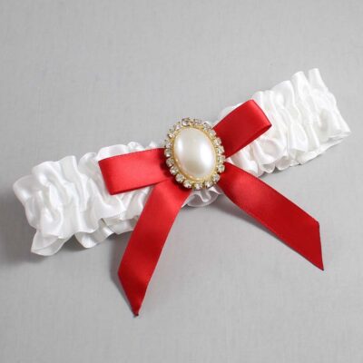 White and Red Satin Wedding Garter / White Wedding Garters / Wedding Garter / Custom Wedding Garter / Bridal Garter / Prom Garter / Linda Joyce Couture / Personalized Garter / Personalized Wedding Garter / Personalized Prom Garter