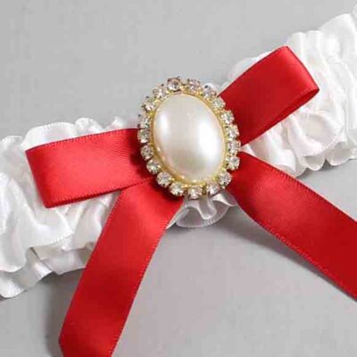 White and Red Satin Wedding Garter / White Wedding Garters / Wedding Garter / Custom Wedding Garter / Bridal Garter / Prom Garter / Linda Joyce Couture / Personalized Garter / Personalized Wedding Garter / Personalized Prom Garter