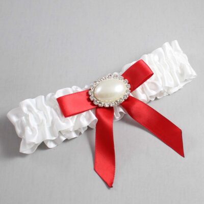 White and Red Satin Wedding Garter / White Wedding Garters / Wedding Garter / Custom Wedding Garter / Bridal Garter / Prom Garter / Linda Joyce Couture / Personalized Garter / Personalized Wedding Garter / Personalized Prom Garter
