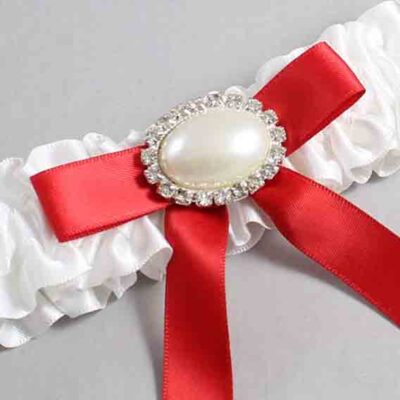 White and Red Satin Wedding Garter / White Wedding Garters / Wedding Garter / Custom Wedding Garter / Bridal Garter / Prom Garter / Linda Joyce Couture / Personalized Garter / Personalized Wedding Garter / Personalized Prom Garter