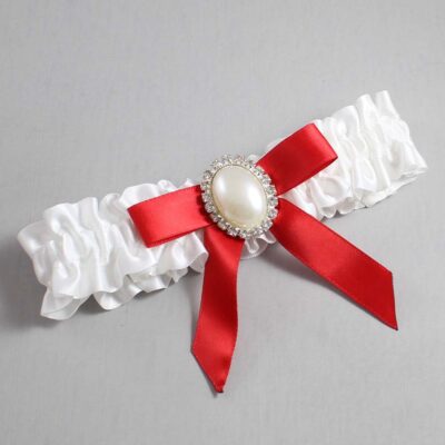 White and Red Satin Wedding Garter / White Wedding Garters / Wedding Garter / Custom Wedding Garter / Bridal Garter / Prom Garter / Linda Joyce Couture / Personalized Garter / Personalized Wedding Garter / Personalized Prom Garter
