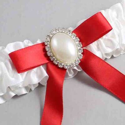 White and Red Satin Wedding Garter / White Wedding Garters / Wedding Garter / Custom Wedding Garter / Bridal Garter / Prom Garter / Linda Joyce Couture / Personalized Garter / Personalized Wedding Garter / Personalized Prom Garter