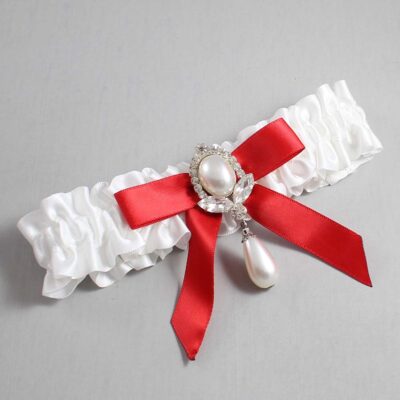 White and Red Satin Wedding Garter / White Wedding Garters / Wedding Garter / Custom Wedding Garter / Bridal Garter / Prom Garter / Linda Joyce Couture / Personalized Garter / Personalized Wedding Garter / Personalized Prom Garter