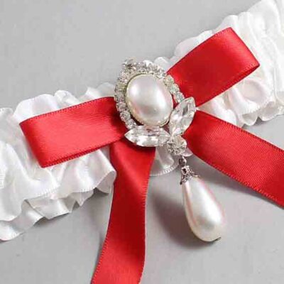 White and Red Satin Wedding Garter / White Wedding Garters / Wedding Garter / Custom Wedding Garter / Bridal Garter / Prom Garter / Linda Joyce Couture / Personalized Garter / Personalized Wedding Garter / Personalized Prom Garter