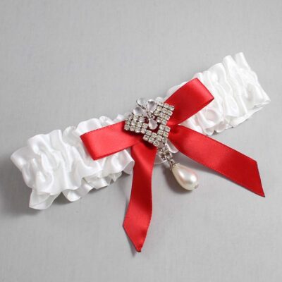 White and Red Satin Wedding Garter / White Wedding Garters / Wedding Garter / Custom Wedding Garter / Bridal Garter / Prom Garter / Linda Joyce Couture / Personalized Garter / Personalized Wedding Garter / Personalized Prom Garter
