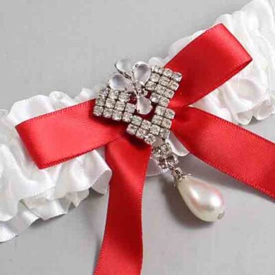 White and Red Satin Wedding Garter / White Wedding Garters / Wedding Garter / Custom Wedding Garter / Bridal Garter / Prom Garter / Linda Joyce Couture / Personalized Garter / Personalized Wedding Garter / Personalized Prom Garter