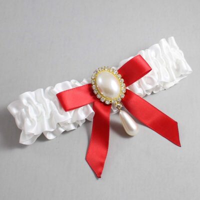 White and Red Satin Wedding Garter / White Wedding Garters / Wedding Garter / Custom Wedding Garter / Bridal Garter / Prom Garter / Linda Joyce Couture / Personalized Garter / Personalized Wedding Garter / Personalized Prom Garter