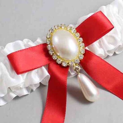 White and Red Satin Wedding Garter / White Wedding Garters / Wedding Garter / Custom Wedding Garter / Bridal Garter / Prom Garter / Linda Joyce Couture / Personalized Garter / Personalized Wedding Garter / Personalized Prom Garter