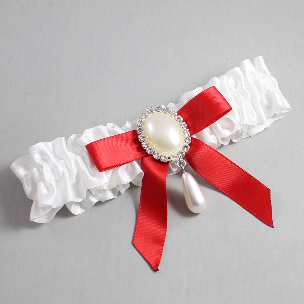 White and Red Satin Wedding Garter / White Wedding Garters / Wedding Garter / Custom Wedding Garter / Bridal Garter / Prom Garter / Linda Joyce Couture / Personalized Garter / Personalized Wedding Garter / Personalized Prom Garter