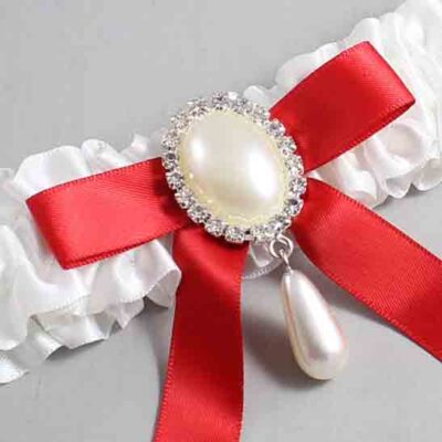 White and Red Satin Wedding Garter / White Wedding Garters / Wedding Garter / Custom Wedding Garter / Bridal Garter / Prom Garter / Linda Joyce Couture / Personalized Garter / Personalized Wedding Garter / Personalized Prom Garter