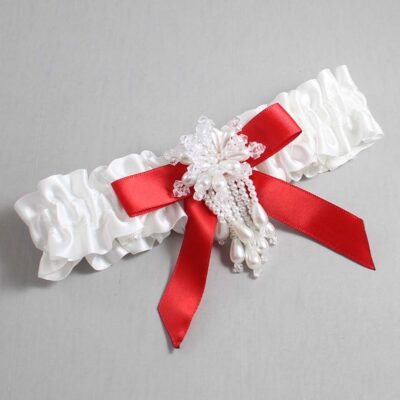 White and Red Satin Wedding Garter / White Wedding Garters / Wedding Garter / Custom Wedding Garter / Bridal Garter / Prom Garter / Linda Joyce Couture / Personalized Garter / Personalized Wedding Garter / Personalized Prom Garter