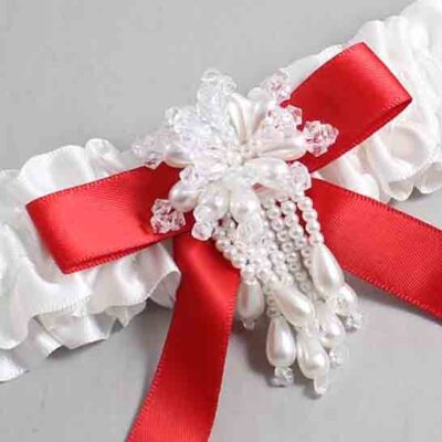 White and Red Satin Wedding Garter / White Wedding Garters / Wedding Garter / Custom Wedding Garter / Bridal Garter / Prom Garter / Linda Joyce Couture / Personalized Garter / Personalized Wedding Garter / Personalized Prom Garter