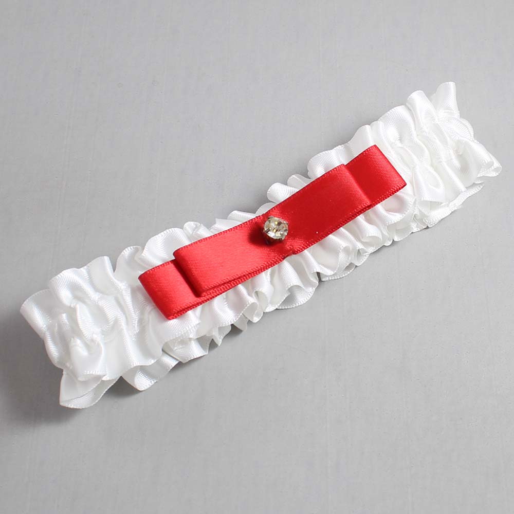 White and Red Satin Wedding Garter / White Wedding Garters / Wedding Garter / Custom Wedding Garter / Bridal Garter / Prom Garter / Linda Joyce Couture / Personalized Garter / Personalized Wedding Garter / Personalized Prom Garter