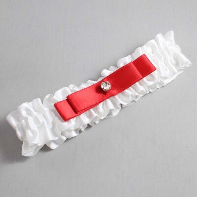 White and Red Satin Wedding Garter / White Wedding Garters / Wedding Garter / Custom Wedding Garter / Bridal Garter / Prom Garter / Linda Joyce Couture / Personalized Garter / Personalized Wedding Garter / Personalized Prom Garter
