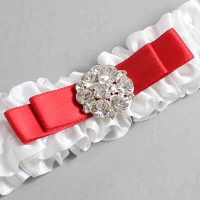 White and Red Satin Wedding Garter / White Wedding Garters / Wedding Garter / Custom Wedding Garter / Bridal Garter / Prom Garter / Linda Joyce Couture / Personalized Garter / Personalized Wedding Garter / Personalized Prom Garter