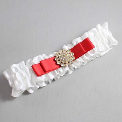 White and Red Satin Wedding Garter / White Wedding Garters / Wedding Garter / Custom Wedding Garter / Bridal Garter / Prom Garter / Linda Joyce Couture / Personalized Garter / Personalized Wedding Garter / Personalized Prom Garter