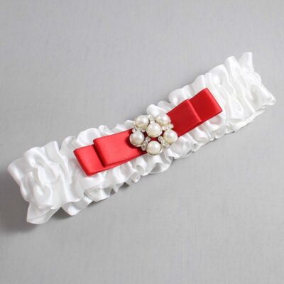 White and Red Satin Wedding Garter / White Wedding Garters / Wedding Garter / Custom Wedding Garter / Bridal Garter / Prom Garter / Linda Joyce Couture / Personalized Garter / Personalized Wedding Garter / Personalized Prom Garter