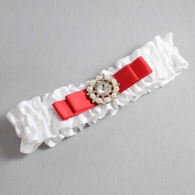 White and Red Satin Wedding Garter / White Wedding Garters / Wedding Garter / Custom Wedding Garter / Bridal Garter / Prom Garter / Linda Joyce Couture / Personalized Garter / Personalized Wedding Garter / Personalized Prom Garter