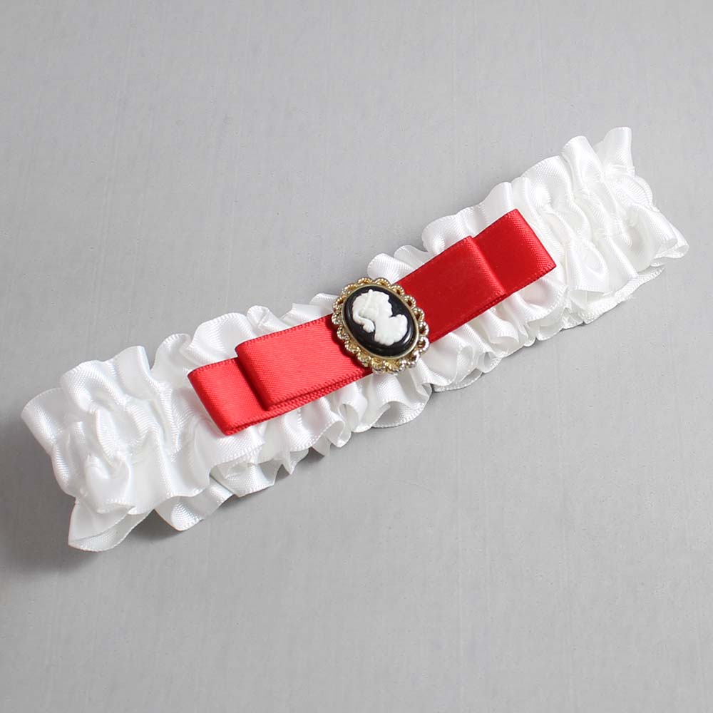White and Red Satin Wedding Garter / White Wedding Garters / Wedding Garter / Custom Wedding Garter / Bridal Garter / Prom Garter / Linda Joyce Couture / Personalized Garter / Personalized Wedding Garter / Personalized Prom Garter