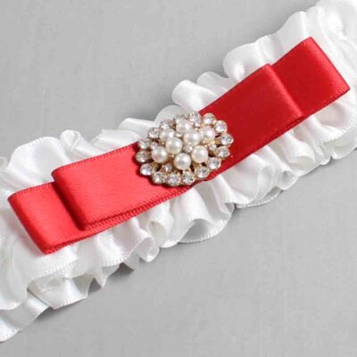 White and Red Satin Wedding Garter / White Wedding Garters / Wedding Garter / Custom Wedding Garter / Bridal Garter / Prom Garter / Linda Joyce Couture / Personalized Garter / Personalized Wedding Garter / Personalized Prom Garter
