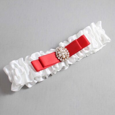 White and Red Satin Wedding Garter / White Wedding Garters / Wedding Garter / Custom Wedding Garter / Bridal Garter / Prom Garter / Linda Joyce Couture / Personalized Garter / Personalized Wedding Garter / Personalized Prom Garter