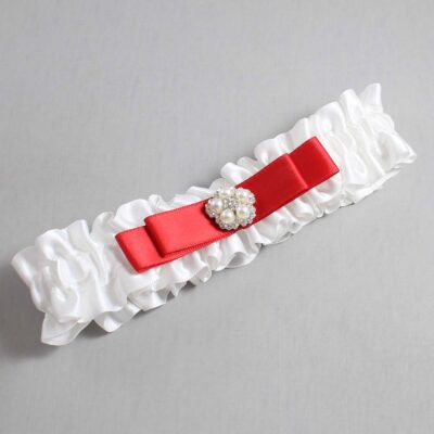 White and Red Satin Wedding Garter / White Wedding Garters / Wedding Garter / Custom Wedding Garter / Bridal Garter / Prom Garter / Linda Joyce Couture / Personalized Garter / Personalized Wedding Garter / Personalized Prom Garter