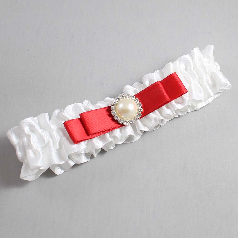 White and Red Satin Wedding Garter / White Wedding Garters / Wedding Garter / Custom Wedding Garter / Bridal Garter / Prom Garter / Linda Joyce Couture / Personalized Garter / Personalized Wedding Garter / Personalized Prom Garter