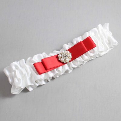White and Red Satin Wedding Garter / White Wedding Garters / Wedding Garter / Custom Wedding Garter / Bridal Garter / Prom Garter / Linda Joyce Couture / Personalized Garter / Personalized Wedding Garter / Personalized Prom Garter