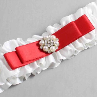 White and Red Satin Wedding Garter / White Wedding Garters / Wedding Garter / Custom Wedding Garter / Bridal Garter / Prom Garter / Linda Joyce Couture / Personalized Garter / Personalized Wedding Garter / Personalized Prom Garter
