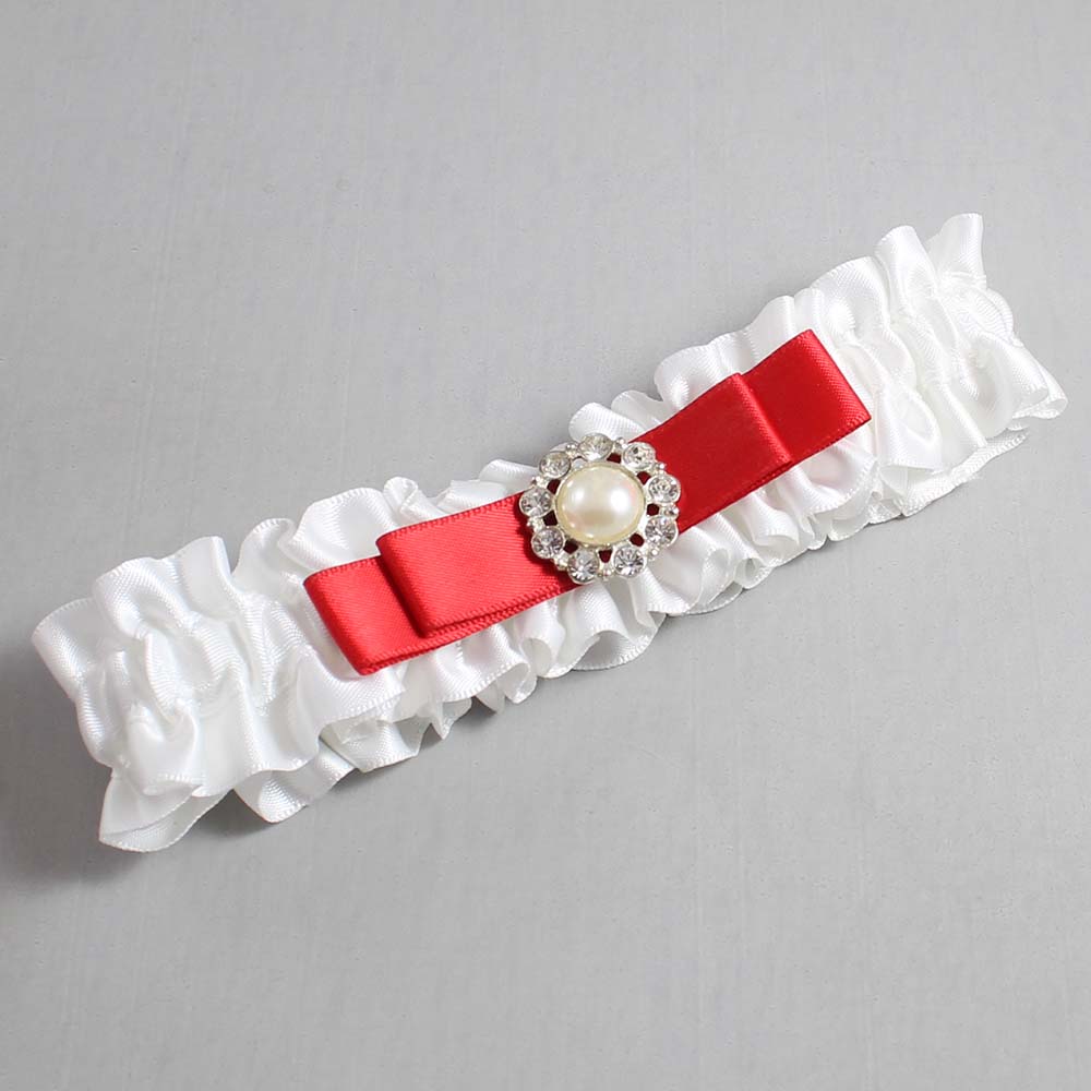 White and Red Satin Wedding Garter / White Wedding Garters / Wedding Garter / Custom Wedding Garter / Bridal Garter / Prom Garter / Linda Joyce Couture / Personalized Garter / Personalized Wedding Garter / Personalized Prom Garter