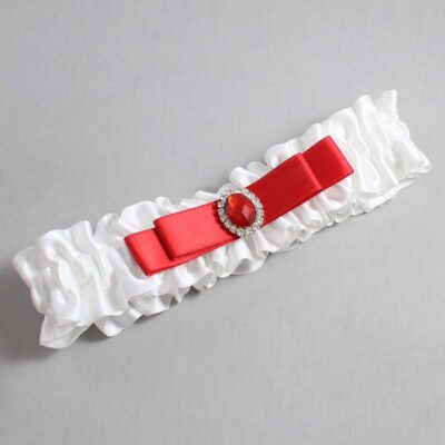 White and Red Satin Wedding Garter / White Wedding Garters / Wedding Garter / Custom Wedding Garter / Bridal Garter / Prom Garter / Linda Joyce Couture / Personalized Garter / Personalized Wedding Garter / Personalized Prom Garter