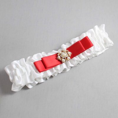 White and Red Satin Wedding Garter / White Wedding Garters / Wedding Garter / Custom Wedding Garter / Bridal Garter / Prom Garter / Linda Joyce Couture / Personalized Garter / Personalized Wedding Garter / Personalized Prom Garter