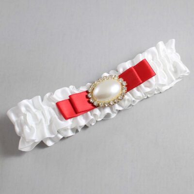 White and Red Satin Wedding Garter / White Wedding Garters / Wedding Garter / Custom Wedding Garter / Bridal Garter / Prom Garter / Linda Joyce Couture / Personalized Garter / Personalized Wedding Garter / Personalized Prom Garter