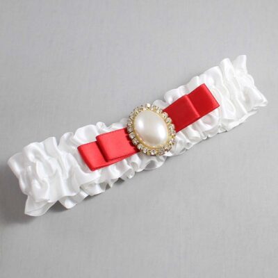 White and Red Satin Wedding Garter / White Wedding Garters / Wedding Garter / Custom Wedding Garter / Bridal Garter / Prom Garter / Linda Joyce Couture / Personalized Garter / Personalized Wedding Garter / Personalized Prom Garter