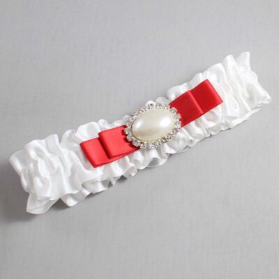 White and Red Satin Wedding Garter / White Wedding Garters / Wedding Garter / Custom Wedding Garter / Bridal Garter / Prom Garter / Linda Joyce Couture / Personalized Garter / Personalized Wedding Garter / Personalized Prom Garter