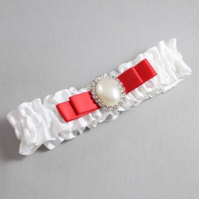 White and Red Satin Wedding Garter / White Wedding Garters / Wedding Garter / Custom Wedding Garter / Bridal Garter / Prom Garter / Linda Joyce Couture / Personalized Garter / Personalized Wedding Garter / Personalized Prom Garter