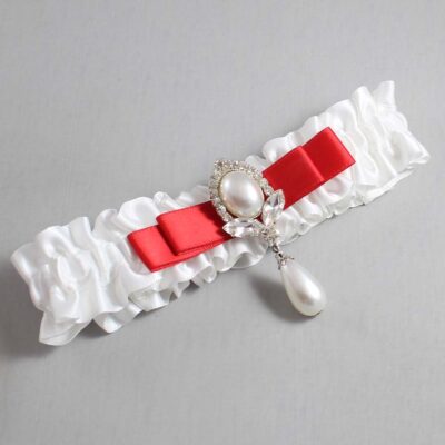White and Red Satin Wedding Garter / White Wedding Garters / Wedding Garter / Custom Wedding Garter / Bridal Garter / Prom Garter / Linda Joyce Couture / Personalized Garter / Personalized Wedding Garter / Personalized Prom Garter