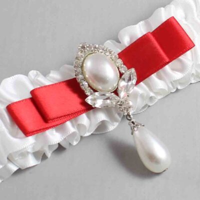 White and Red Satin Wedding Garter / White Wedding Garters / Wedding Garter / Custom Wedding Garter / Bridal Garter / Prom Garter / Linda Joyce Couture / Personalized Garter / Personalized Wedding Garter / Personalized Prom Garter