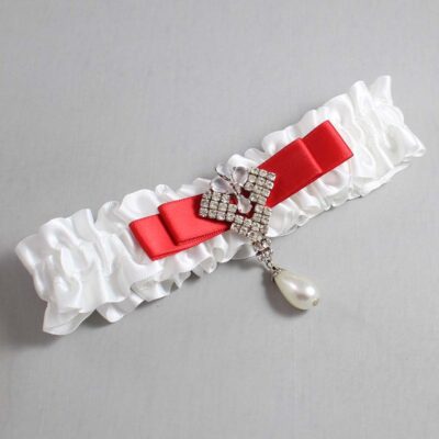 White and Red Satin Wedding Garter / White Wedding Garters / Wedding Garter / Custom Wedding Garter / Bridal Garter / Prom Garter / Linda Joyce Couture / Personalized Garter / Personalized Wedding Garter / Personalized Prom Garter