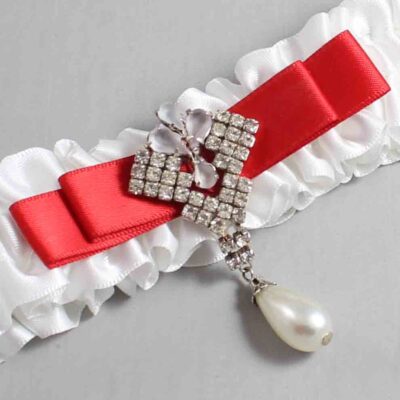 White and Red Satin Wedding Garter / White Wedding Garters / Wedding Garter / Custom Wedding Garter / Bridal Garter / Prom Garter / Linda Joyce Couture / Personalized Garter / Personalized Wedding Garter / Personalized Prom Garter