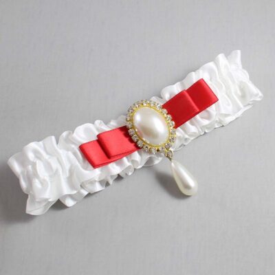White and Red Satin Wedding Garter / White Wedding Garters / Wedding Garter / Custom Wedding Garter / Bridal Garter / Prom Garter / Linda Joyce Couture / Personalized Garter / Personalized Wedding Garter / Personalized Prom Garter