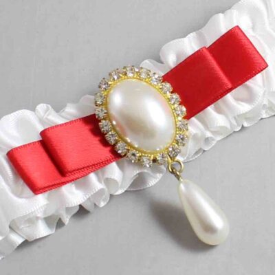 White and Red Satin Wedding Garter / White Wedding Garters / Wedding Garter / Custom Wedding Garter / Bridal Garter / Prom Garter / Linda Joyce Couture / Personalized Garter / Personalized Wedding Garter / Personalized Prom Garter