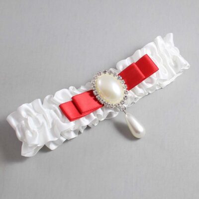 White and Red Satin Wedding Garter / White Wedding Garters / Wedding Garter / Custom Wedding Garter / Bridal Garter / Prom Garter / Linda Joyce Couture / Personalized Garter / Personalized Wedding Garter / Personalized Prom Garter
