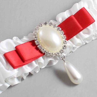 White and Red Satin Wedding Garter / White Wedding Garters / Wedding Garter / Custom Wedding Garter / Bridal Garter / Prom Garter / Linda Joyce Couture / Personalized Garter / Personalized Wedding Garter / Personalized Prom Garter