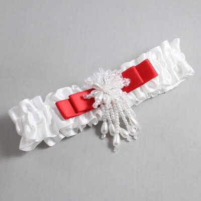 White and Red Satin Wedding Garter / White Wedding Garters / Wedding Garter / Custom Wedding Garter / Bridal Garter / Prom Garter / Linda Joyce Couture / Personalized Garter / Personalized Wedding Garter / Personalized Prom Garter