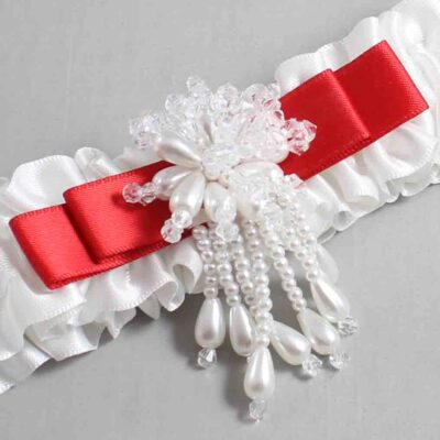 White and Red Satin Wedding Garter / White Wedding Garters / Wedding Garter / Custom Wedding Garter / Bridal Garter / Prom Garter / Linda Joyce Couture / Personalized Garter / Personalized Wedding Garter / Personalized Prom Garter