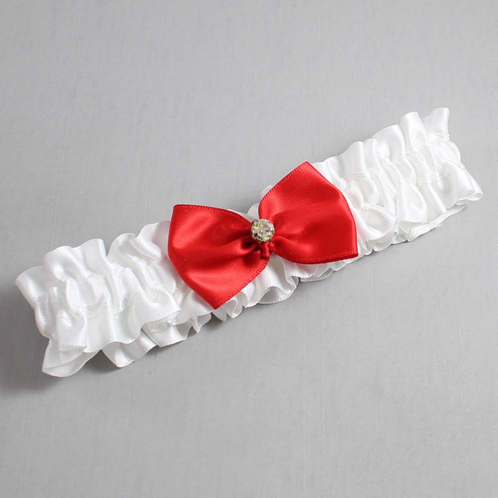 White and Red Satin Wedding Garter / White Wedding Garters / Wedding Garter / Custom Wedding Garter / Bridal Garter / Prom Garter / Linda Joyce Couture / Personalized Garter / Personalized Wedding Garter / Personalized Prom Garter